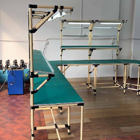 單工位工作臺米黃色精益管防靜電木板實(shí)驗(yàn)臺電子車間流水線操作臺