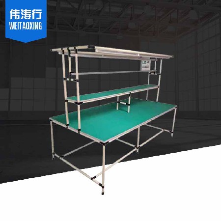 雙工位工作臺米黃色精益管防靜電木板實驗臺電子車間流水線操作臺